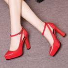Genuine Leather Block-heel Patent Pumps