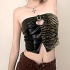 Faux Leather Leopard Print Buckled Tube Top