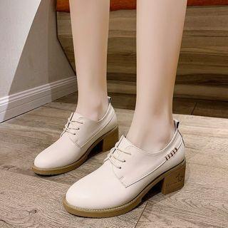 Plain Chunky Heel Lace-up Shoes