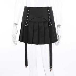 Pleated Strappy Mini A-line Skirt