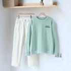 Letter Embroidered Pullover / Straight-cut Jeans