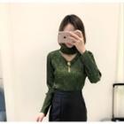 Long-sleeve Cutout Corduroy Top