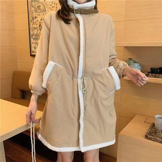 Contrast Trim Faux Shearling Open Front Jacket