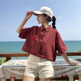 Plaid Cropped Short-sleeve Shirt