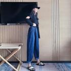 Long-sleeve Cutout Cropped T-shirt / Harem Jeans