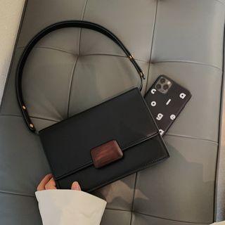Plain Flap Shoulder Bag Black - One Size