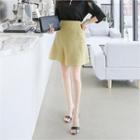 Asymmetric-hem Linen Mini A-line Skirt