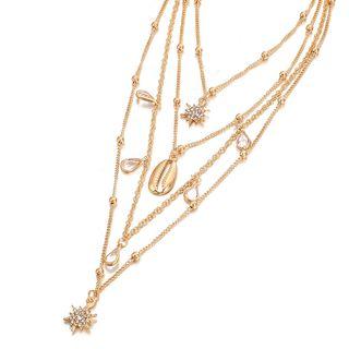 Faux Pearl Star Shell Pendant Layered Necklace C15109 - One Size