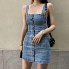 Buttoned Sleeveless Mini Sheath Denim Dress