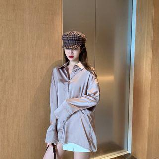 Drop-shoulder Long Shirt Brown - One Size