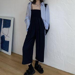 Striped Shirt / Spaghetti Strap Wide-leg Jumpsuit