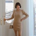 Puff-shoulder Knit Bodycon Dress