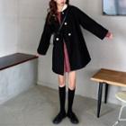 Long-sleeve Floral Print Mini A-line Dress / Double-breasted Wool Coat