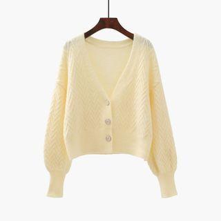 Lantern-sleeve Cropped Cardigan