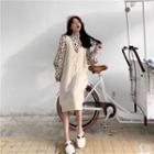 Pattern Puff-sleeve Loose-fit Blouse / Cable Knit Sleeveless Dress