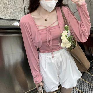 Plain Camisole Top + Light Cardigan + Plain Shorts