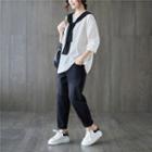 Mock Two-piece Plain Shirt + Shawl