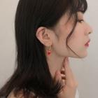 925 Sterling Silver Heart Drop Earring 1 Pc - Red & Gold - One Size