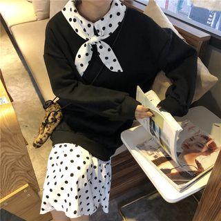 Mock Two-piece Dotted Panel Long-sleeve Midi Dress