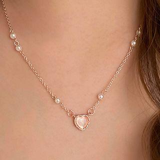 Heart Faux Pearl Necklace Rose Gold - One Size