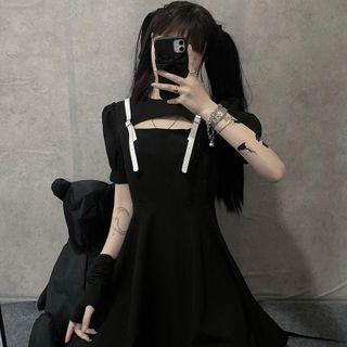 Puff-sleeve Cutout A-line Mini Dress