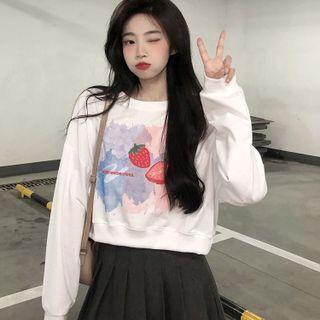 Fruit Print Cropped Sweatshirt