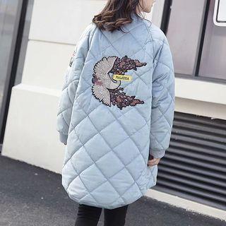 Bird Embroidered Padded Zip Coat
