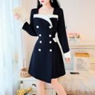 Square Neck Double-breasted Mini Blazer Dress