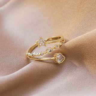 Rhinestone Star Layered Open Ring 1 Pc - As Shown In Figure - One Size