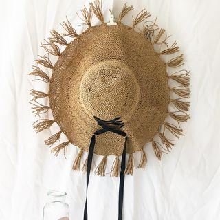 Bow-accent Fringed Sun Hat