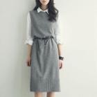 Plain Shirt Dress / Crew-neck Sleeveless Knit Dress