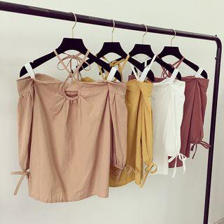 Lattice Open Shoulder 3/4-sleeve Top