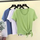 Plain Short-sleeve Asymmetric T-shirt