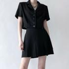 Set: Short-sleeve Crop Shirt + A-line Skirt