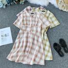 Gingham Short-sleeve V-neck Dress
