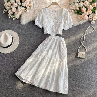 Set: Short Sleeve Jacquard Shirt + Skirt