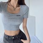 Square-neck Skinny Crop T-shirt In 5 Colors