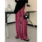 High-waist Print Loose-fit Pants Rose Pink - One Size