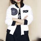 Elbow-sleeve Floral Print Baseball Jackets