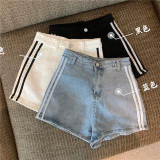 Stripe-side Denim Shorts