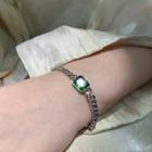 925 Sterling Silver Gemstone Bracelet Green Rhinestone - Silver - One Size