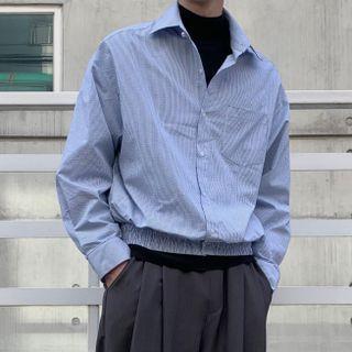 Striped Elastic Hem Crop Shirt