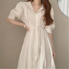 Puff-sleeve Tie Waist Loose Fit Shirt Dress