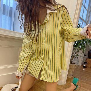 Two-way Contrast-collar Stripe Shirt
