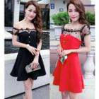 Short-sleeve Shree Mesh Buttoned A-line Dress