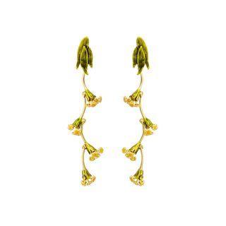 Fashion And Elegant Plated Gold Enamel Yellow Flower Long Earrings Golden - One Size