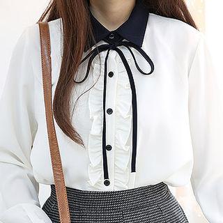 Tie-neck Frill-trim Shirt