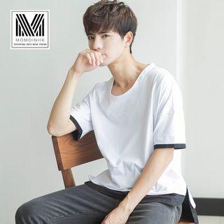 Mock Two-piece Short-sleeve Crewneck Plain T-shirt