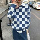 Two-tone Check Loose-fit Sweater