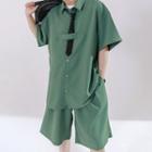 Oversized Short Sleeve Shirt With Tie / Wide Leg Dress Shorts